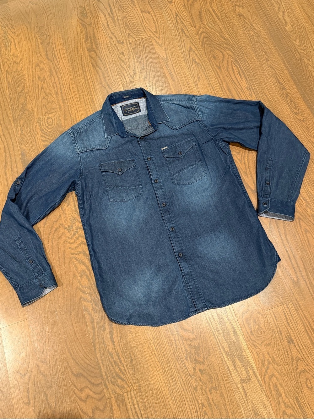 Vdot Jeans Slim Fit Denim Button Down Shirt Men’s Size 42 Dark Wash Western L